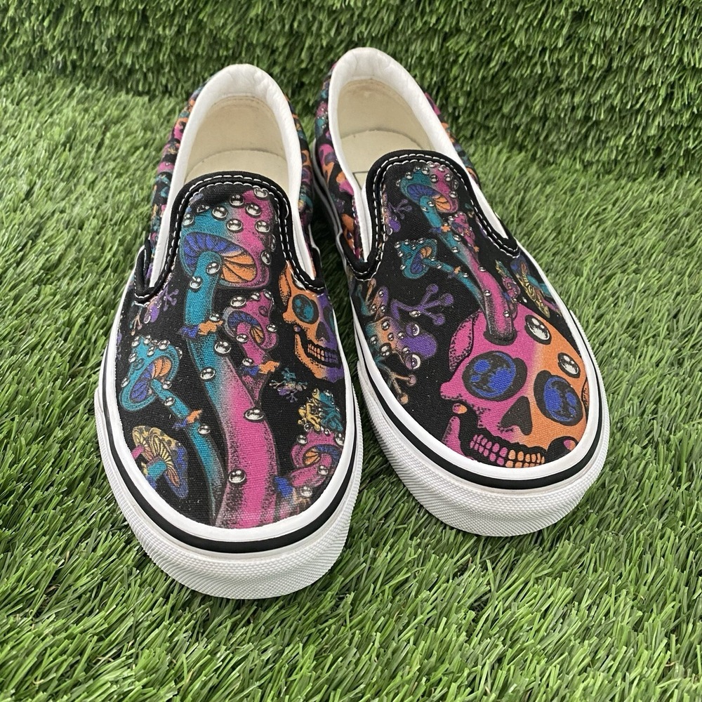 Vans Slip On Trippy Drip Skull Mushroom Psychedelic‎ Festival Shoes W5/M3.5